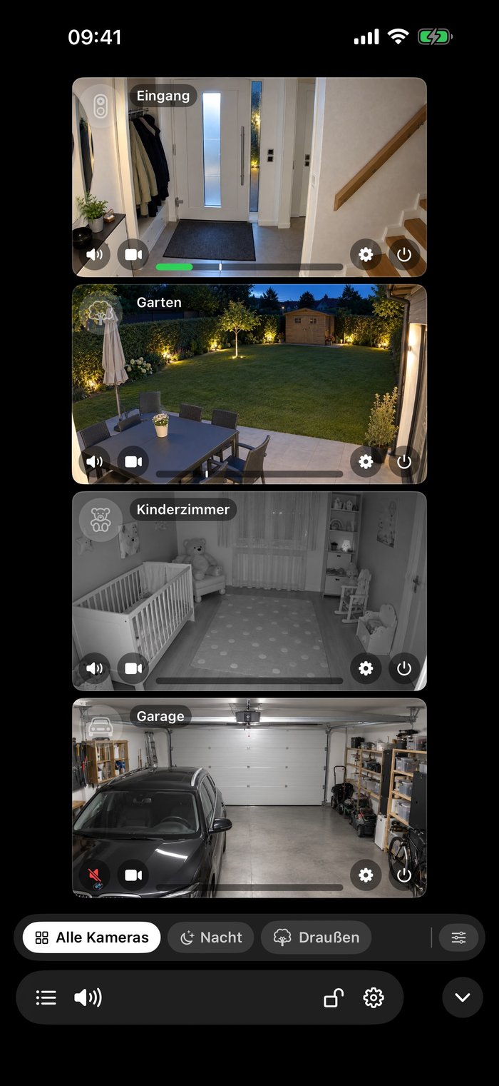 RTSP Mixer auf dem iPhone, vier Kameras übereinander.